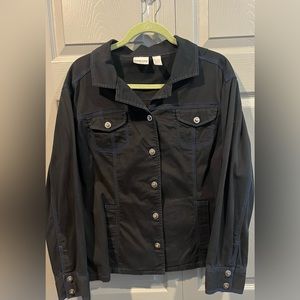 Chico’s Navy Jacket With blue Stitching. Stretch. Size 3 in Chico = XL